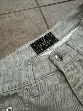 Vintage Fendi Light Gray Embossed FF High-Rise Jeans